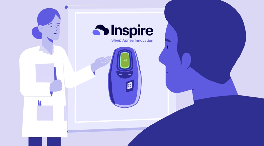 Illlustartion showing healthcare provider educating patient about Inspire Sleep Apnea Innovation.